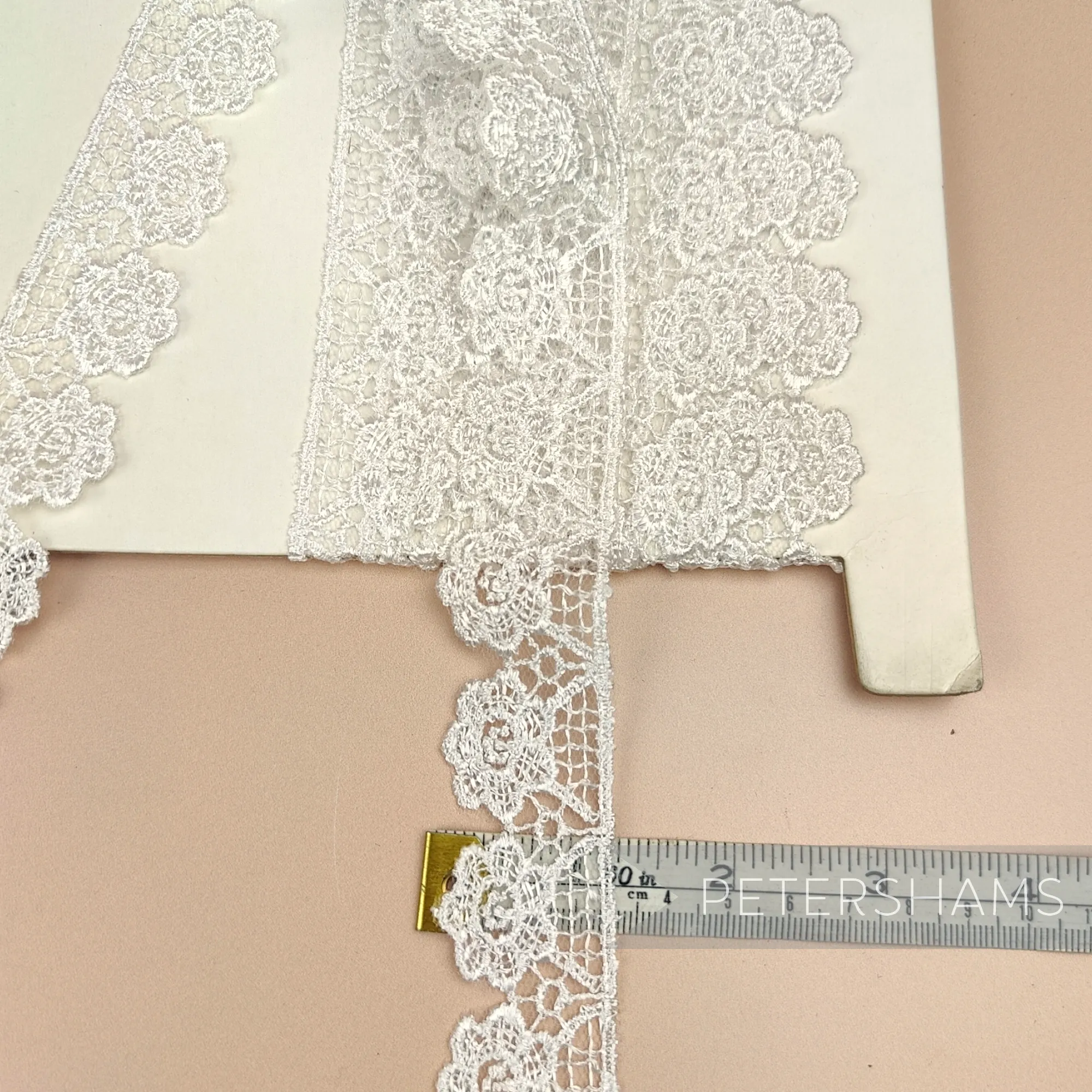 Floral Medal 30mm Vintage 1960/70ss White Nylon Lace on Tulle Backing - 1m