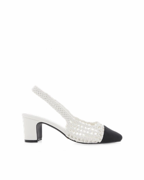 Beach Glam Stylish Pumps FLORIS - WHITE-BLACK GROSGRAIN