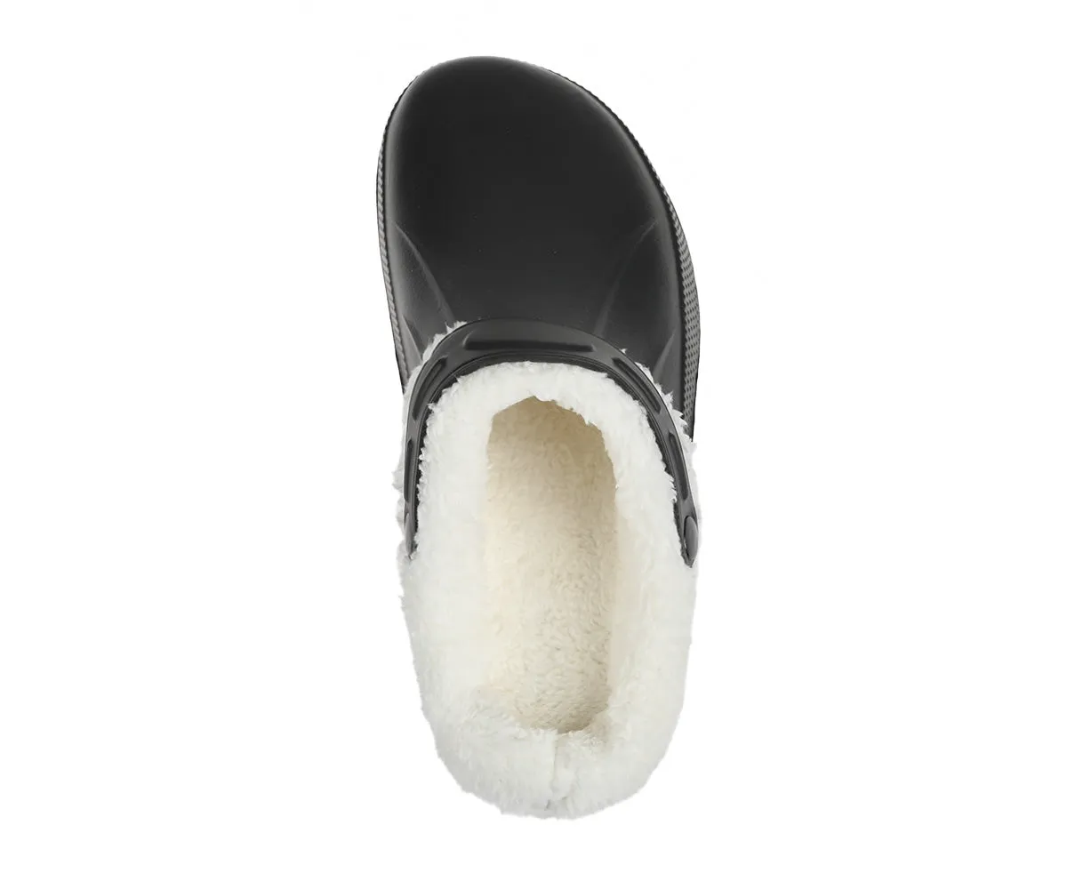 FOAMWALK Women's Comfortable Furry Solid and Bubble Heel Platform Clogs with Faux Fur Lining - Fur Lined Clogs for Women