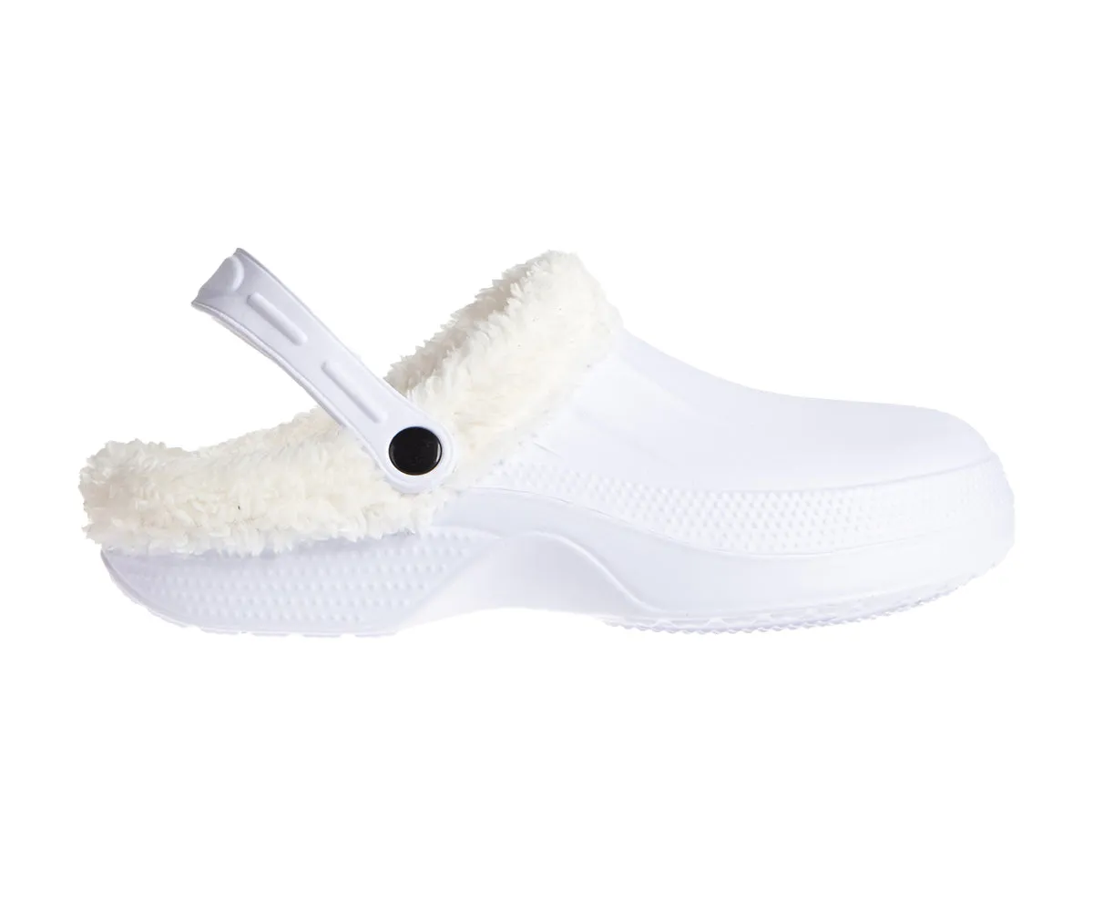 FOAMWALK Women's Comfortable Furry Solid and Bubble Heel Platform Clogs with Faux Fur Lining - Fur Lined Clogs for Women