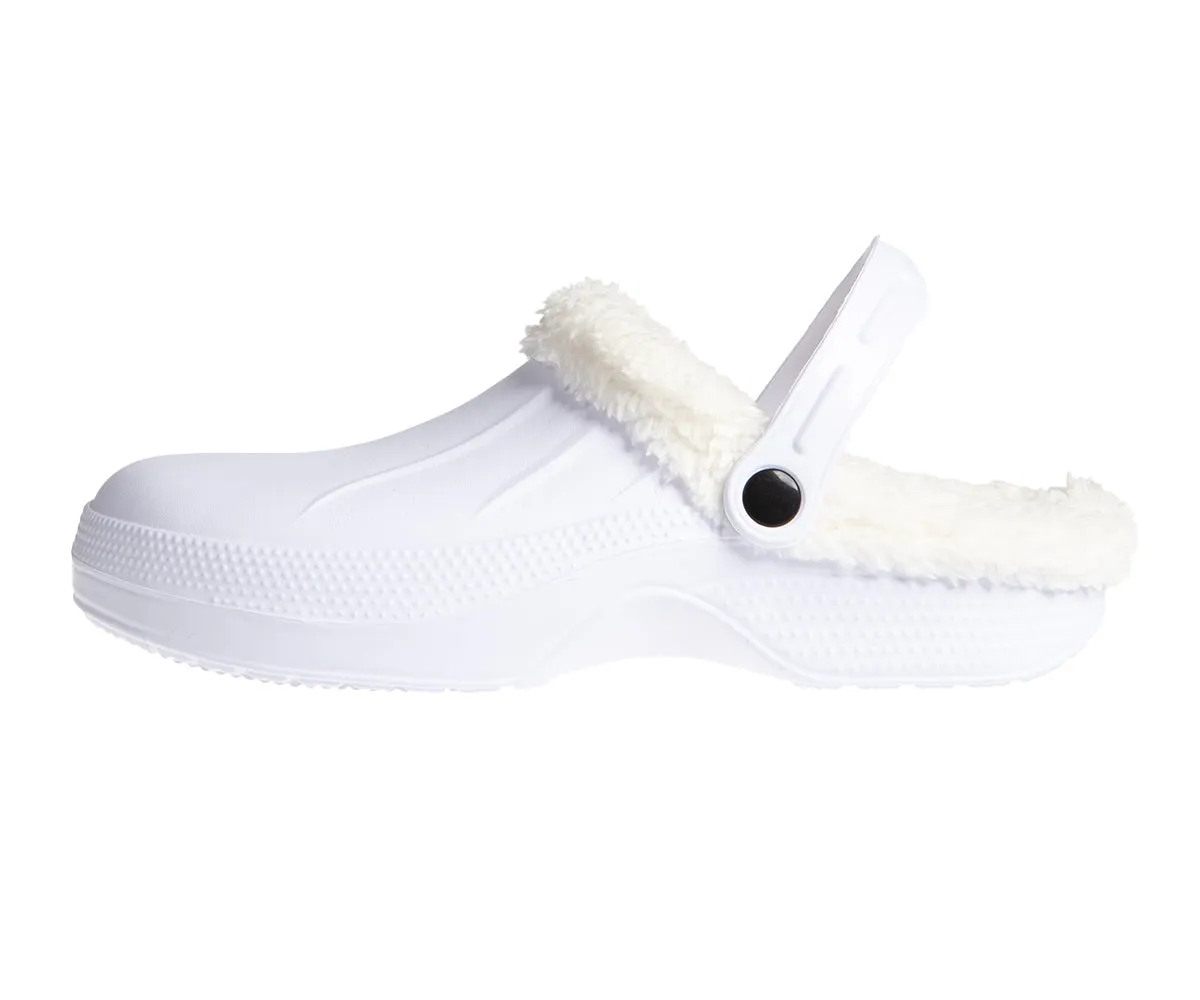FOAMWALK Women's Comfortable Furry Solid and Bubble Heel Platform Clogs with Faux Fur Lining - Fur Lined Clogs for Women
