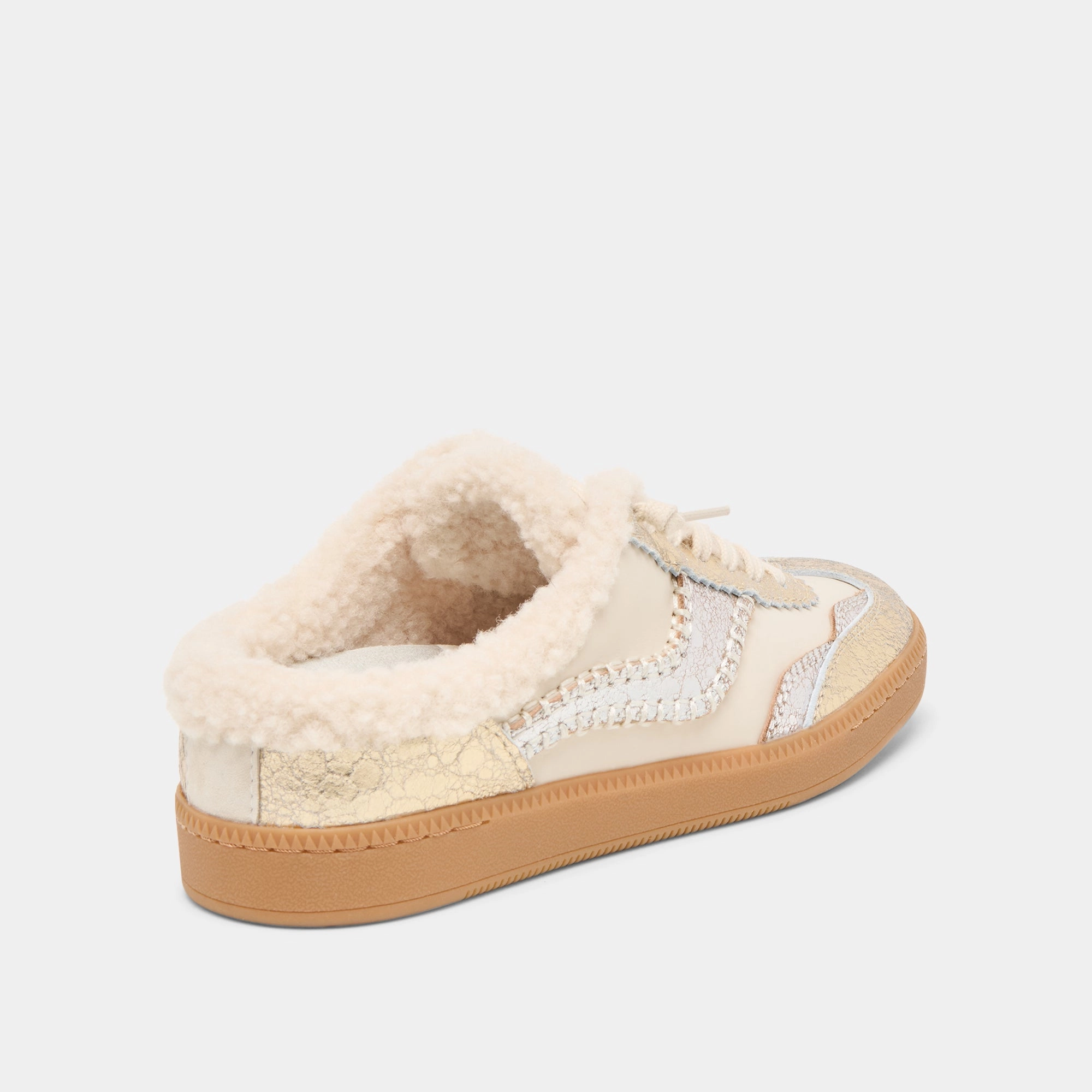 Work Outfit NOTICE SLIDE PLUSH SILVER GOLD CRACKLED LEATHER