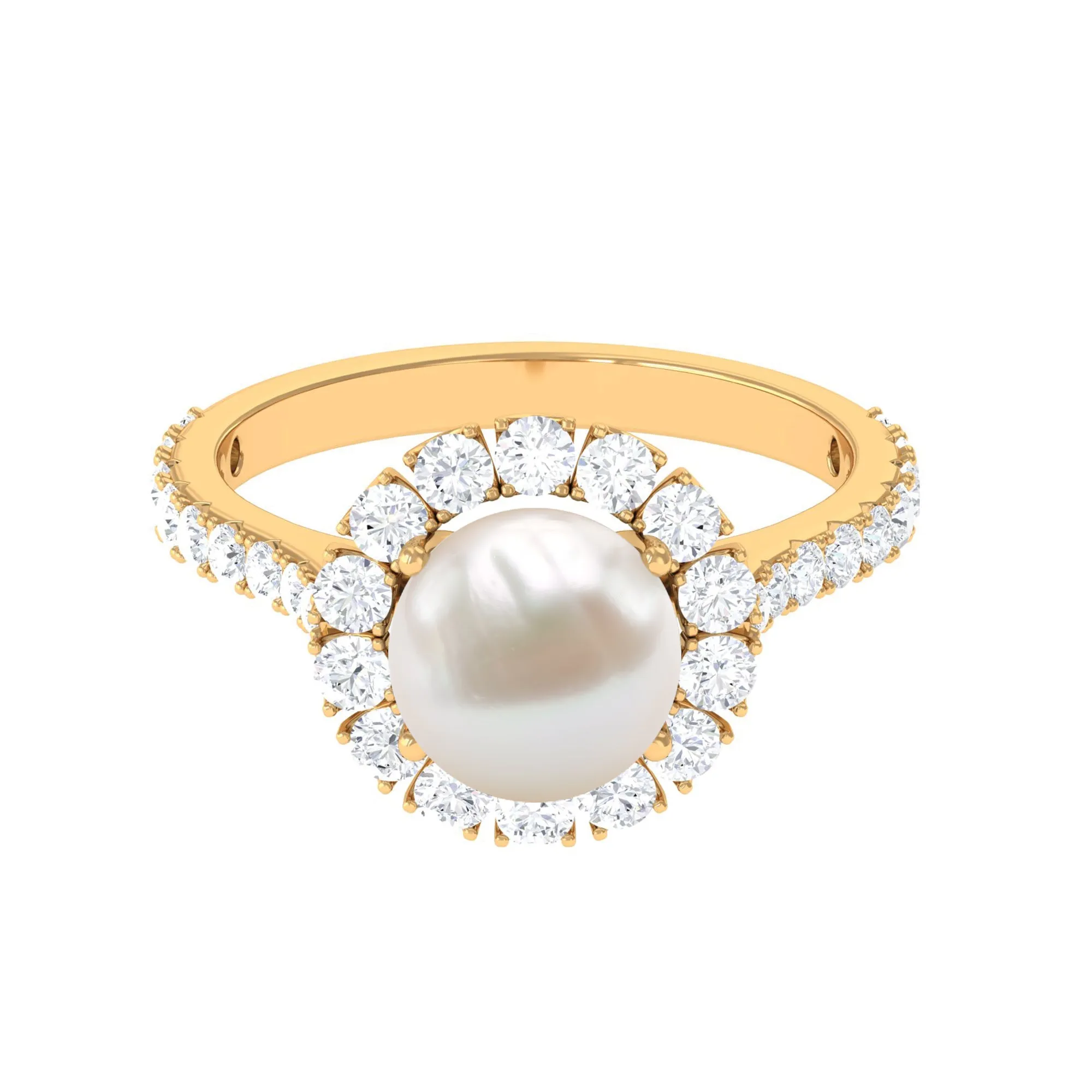 Freshwater Pearl and Moissanite Halo Engagement Ring