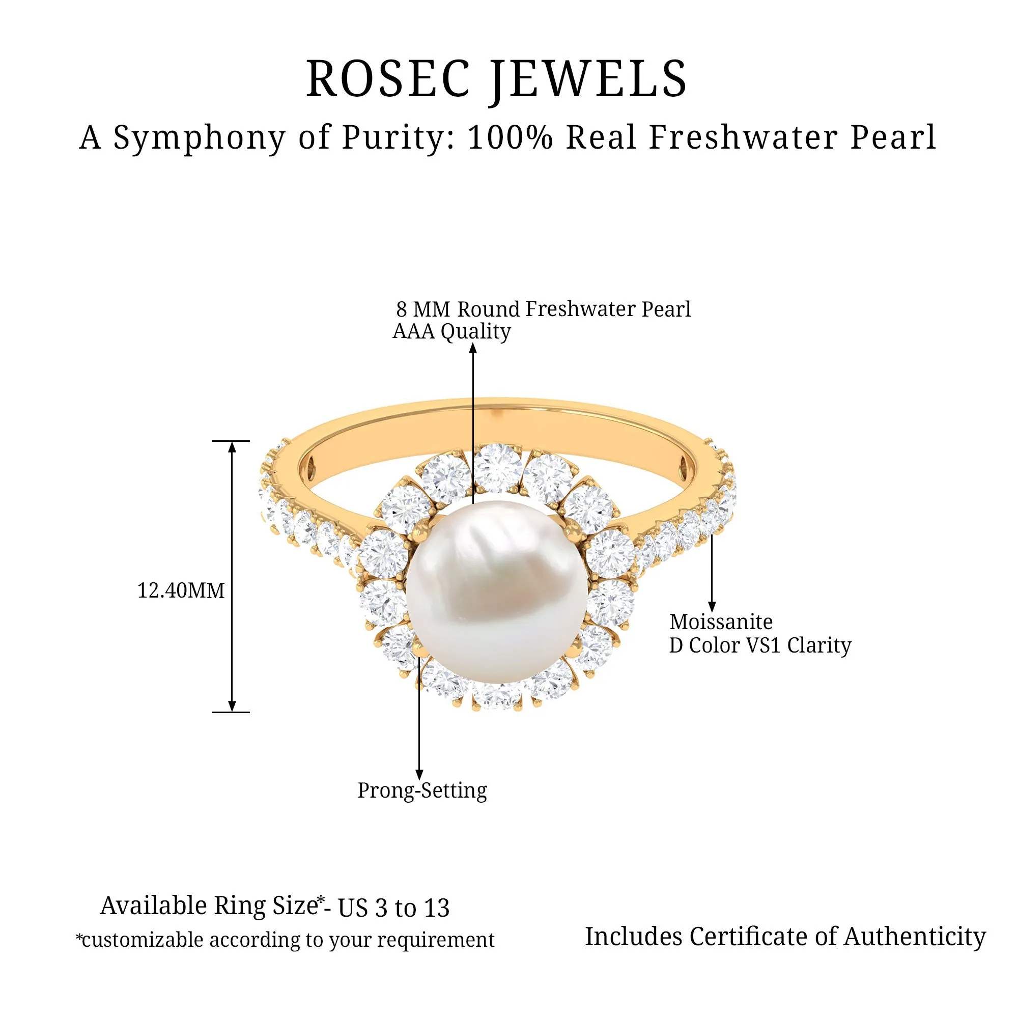Freshwater Pearl and Moissanite Halo Engagement Ring