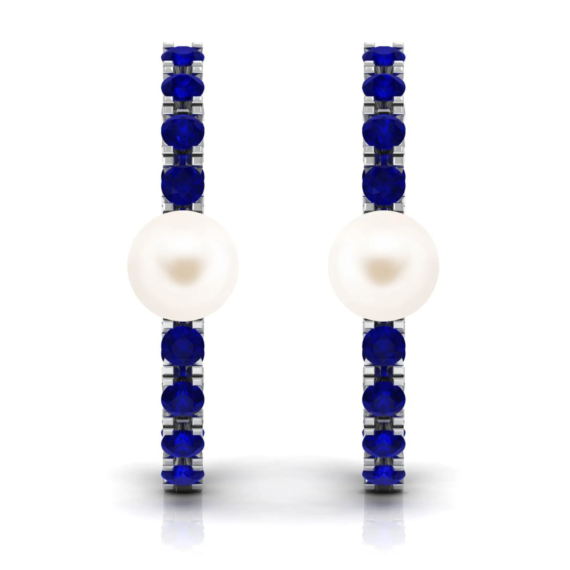 Freshwater Pearl Hoop Earrings with Blue Sapphire