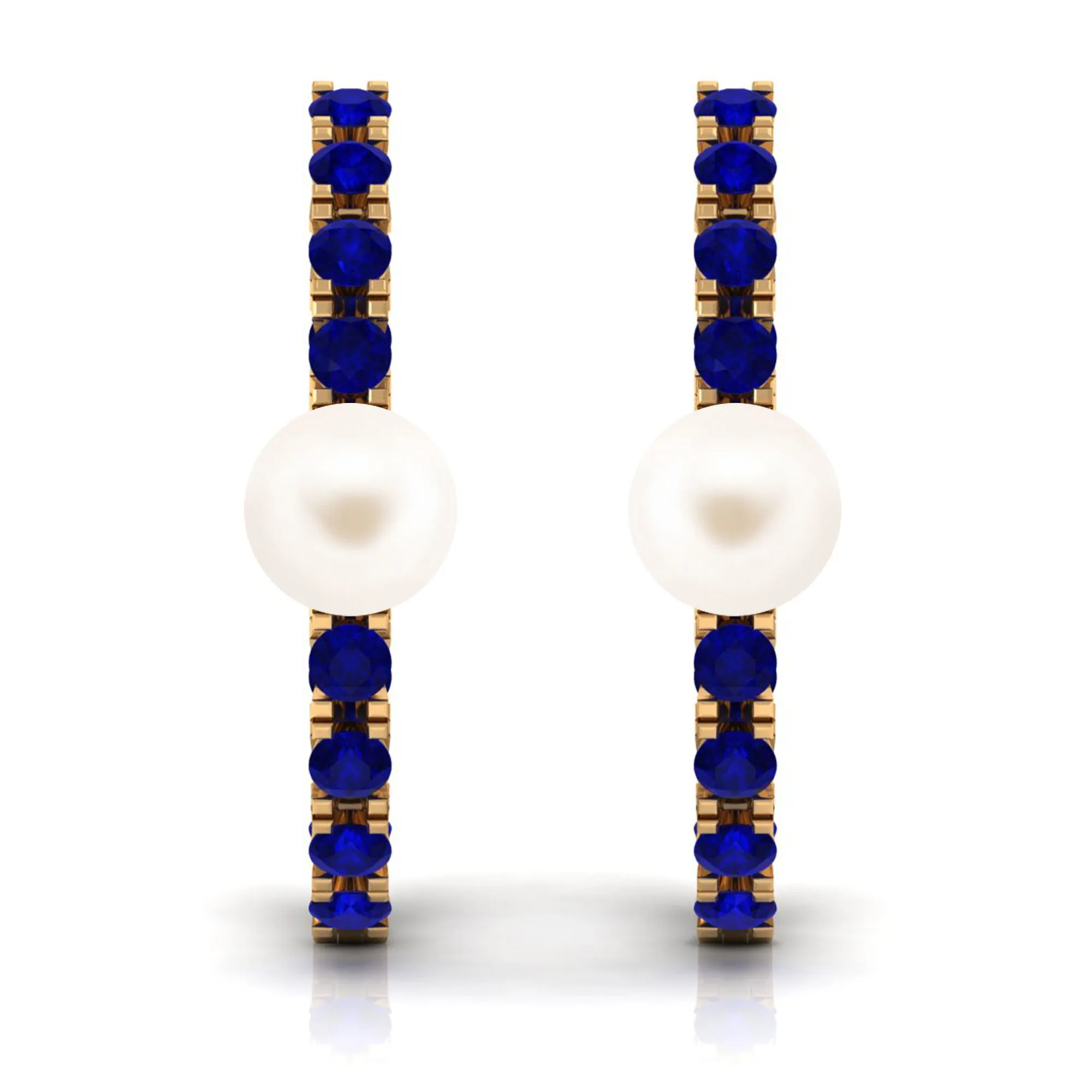 Freshwater Pearl Hoop Earrings with Blue Sapphire