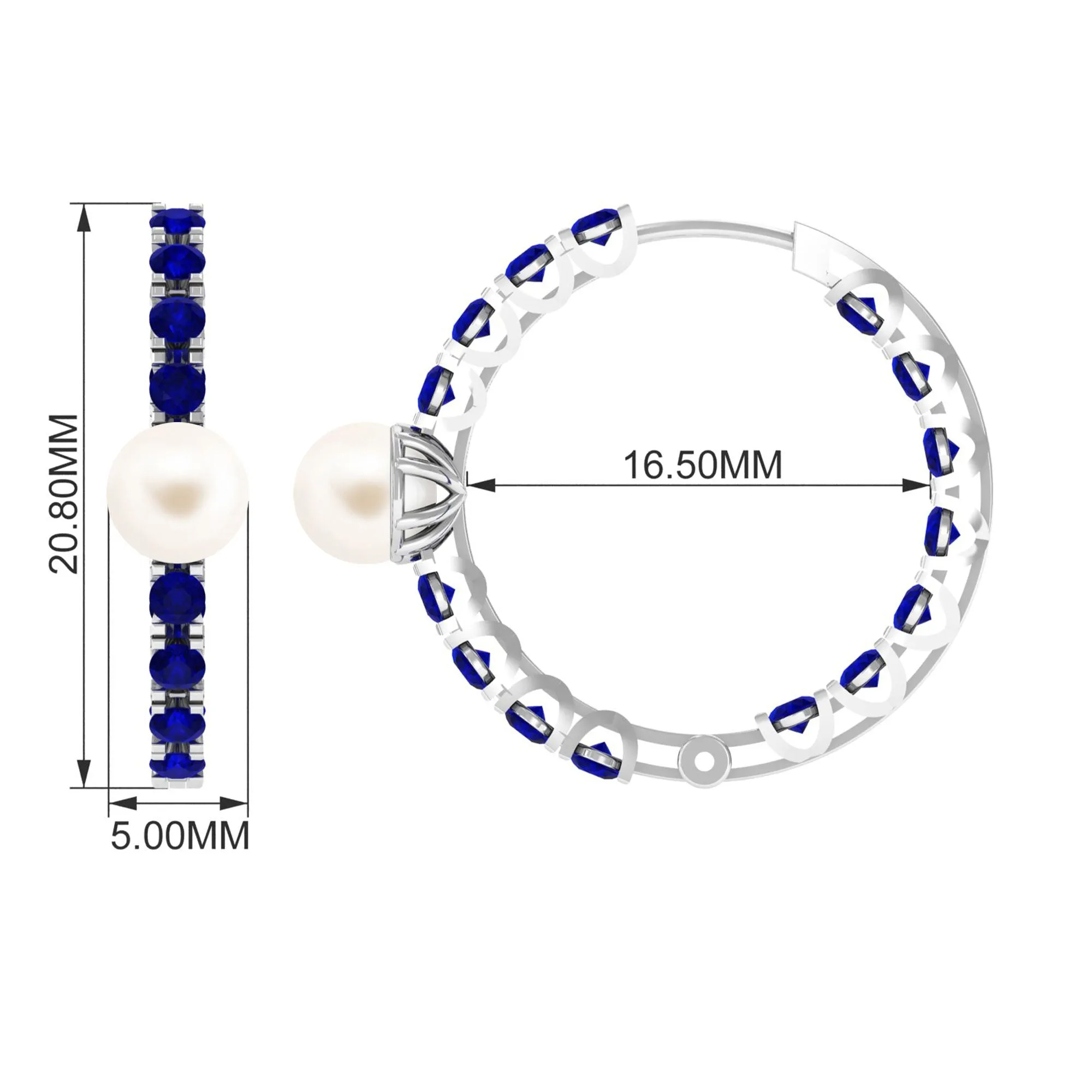 Freshwater Pearl Hoop Earrings with Blue Sapphire