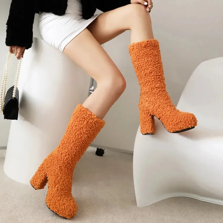 Funki Buys | Boots | Women's Fuzzy Faux Wool Platform Boots