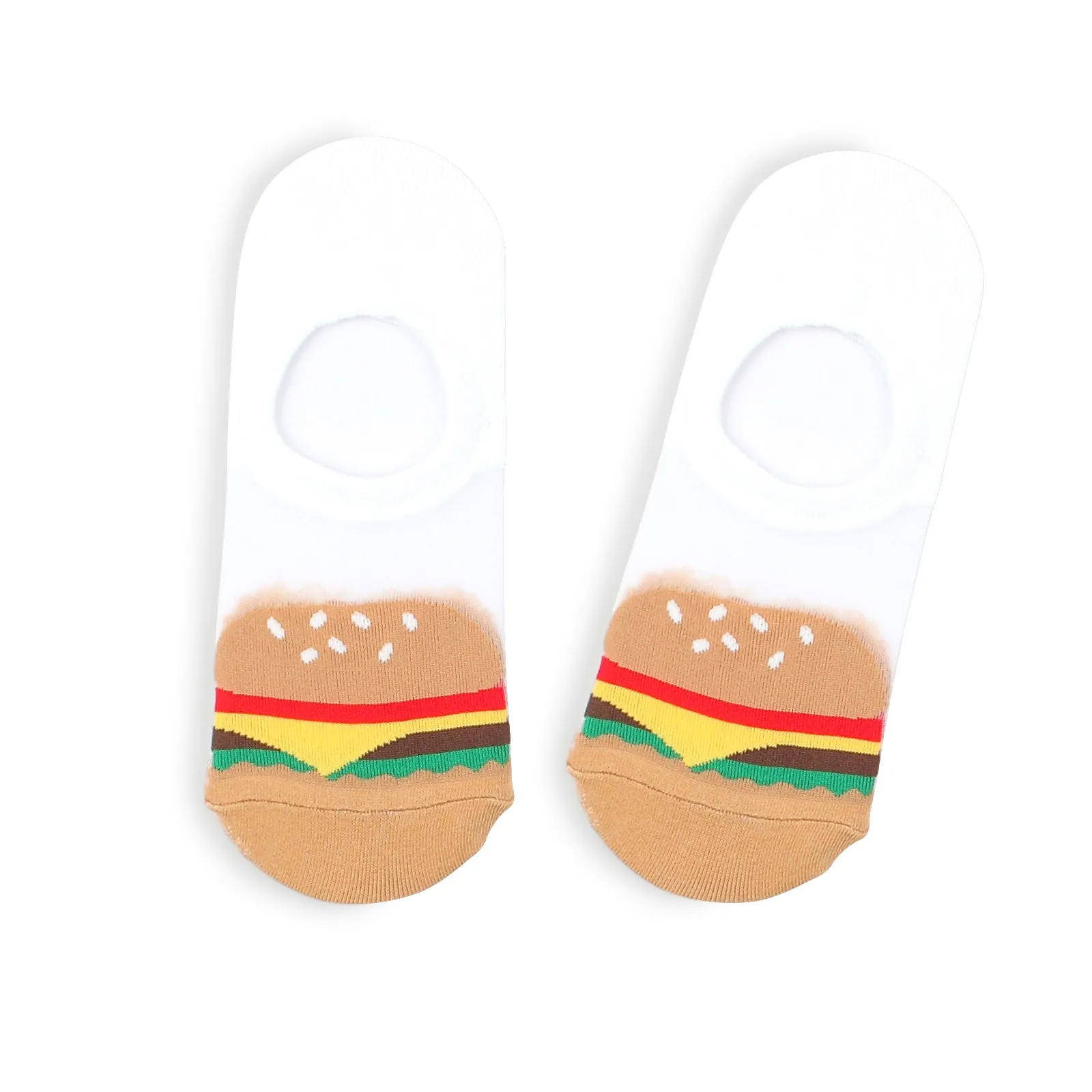 Funny midnight snack printing see through women loafer socks IH14