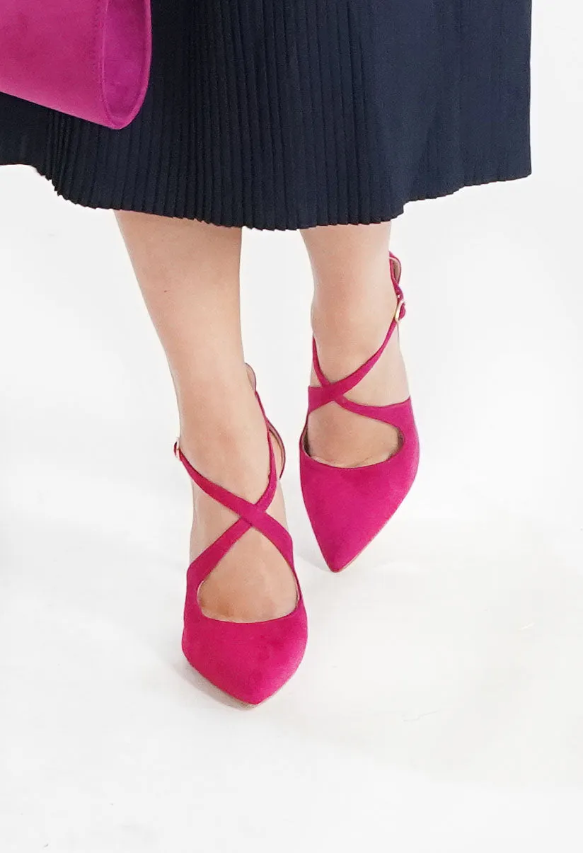 Fuschia Cross Strap Heels