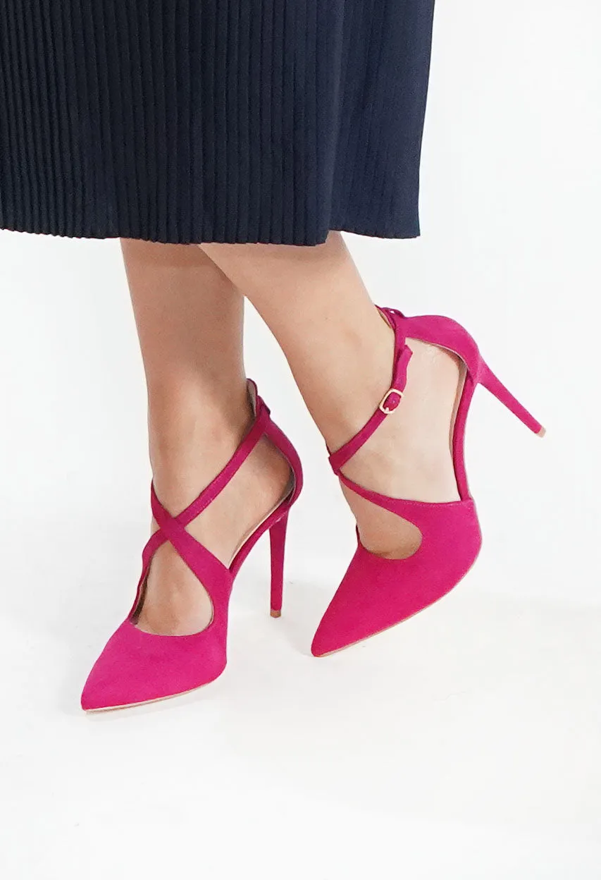 Fuschia Cross Strap Heels