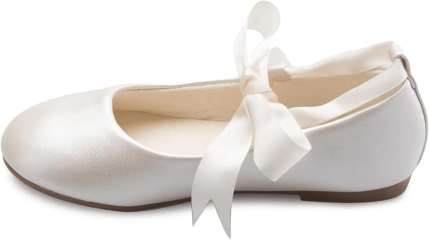 Girls Adorable Ballerina Mary Jane Flats Ribbon Tie Shoes