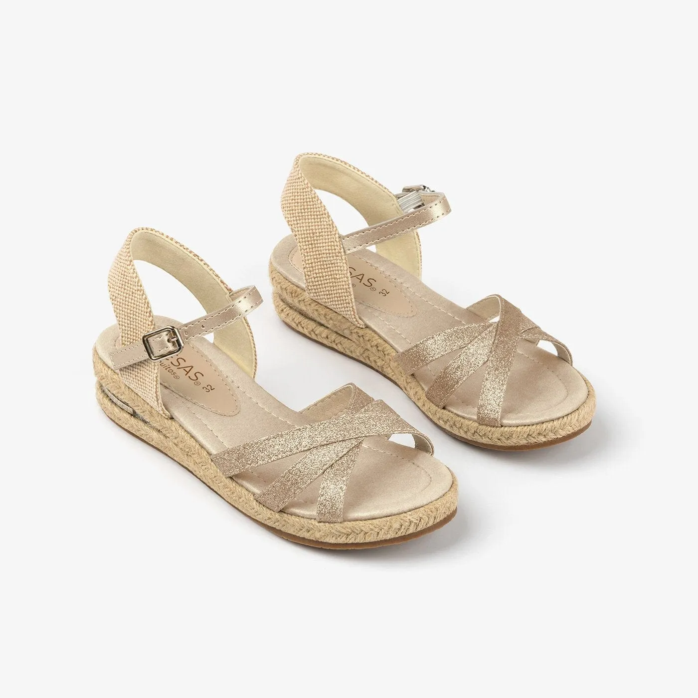 Girl's Platinum Glitter Wedge Sandals