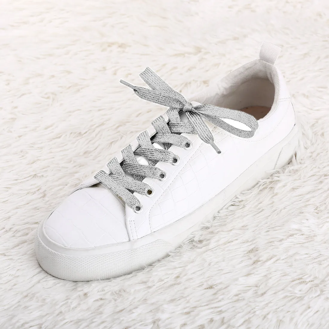 Glitter Metallic Shiny Flat Sneakers Shoelace Strings
