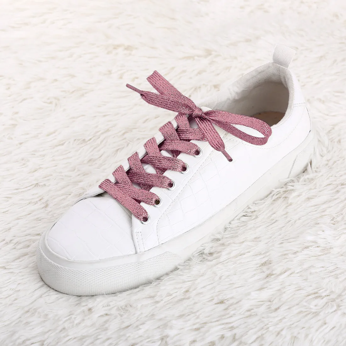 Glitter Metallic Shiny Flat Sneakers Shoelace Strings