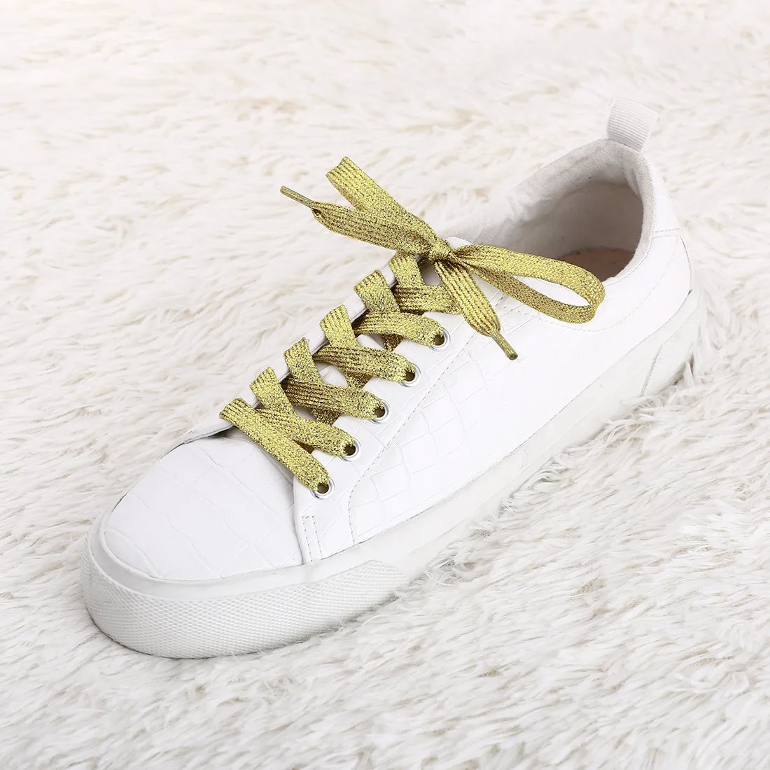 Glitter Metallic Shiny Flat Sneakers Shoelace Strings