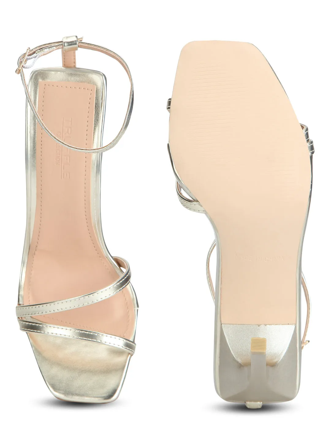 Gold Metallic Strappy Ankle Strap Stilettos