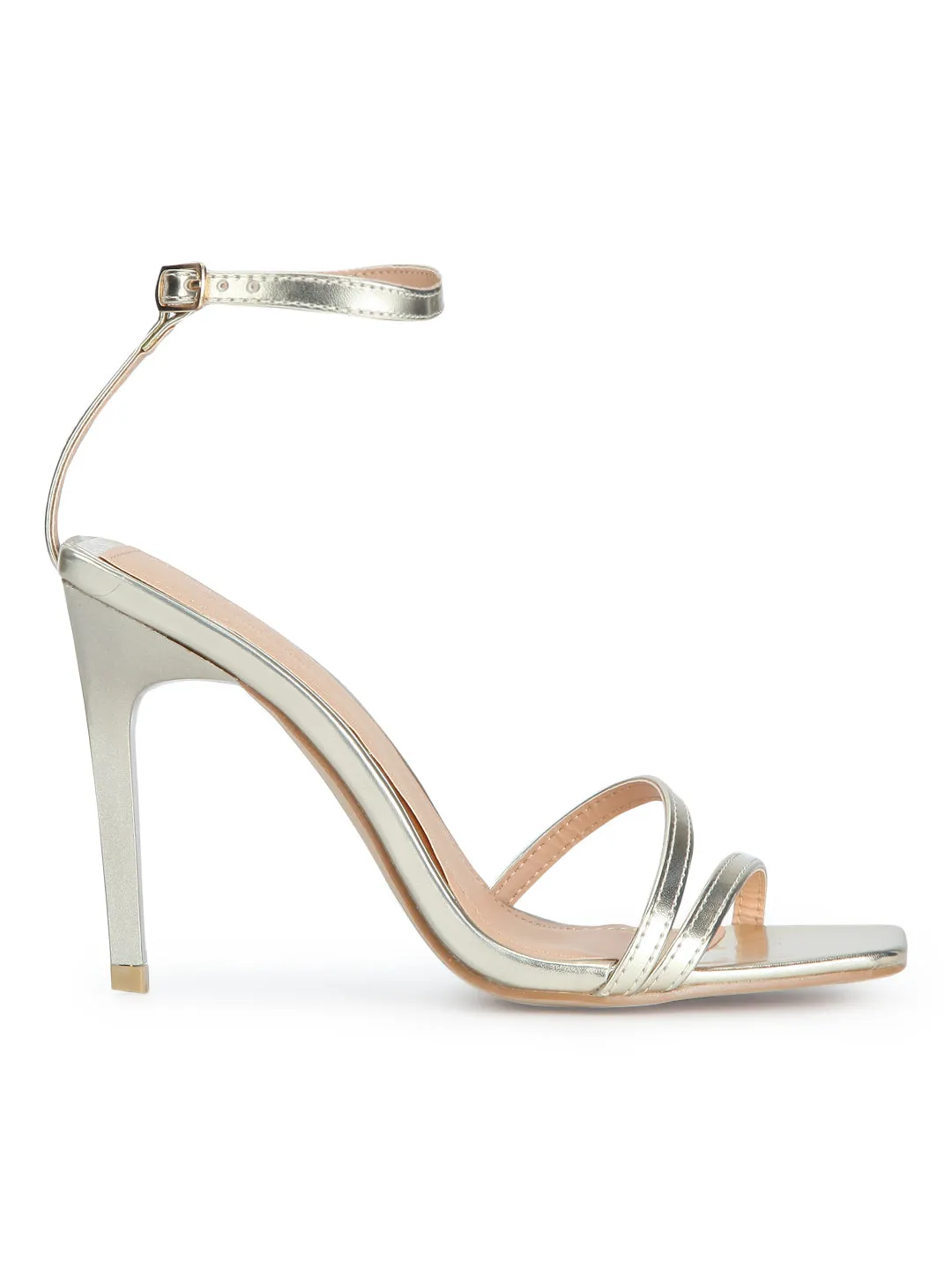 Gold Metallic Strappy Ankle Strap Stilettos