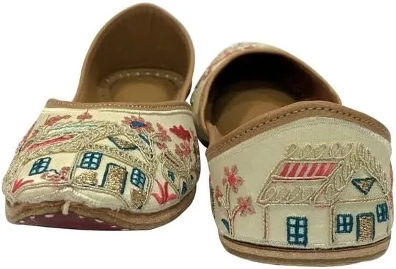 Gold Zari Punjabi Jutti for Women's Soft Flat Ethnic Handmade Girls Juti Traditional Jooti Wedding Indian Shoes