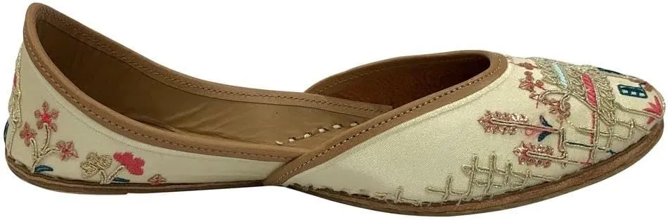 Gold Zari Punjabi Jutti for Women's Soft Flat Ethnic Handmade Girls Juti Traditional Jooti Wedding Indian Shoes