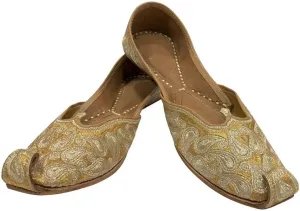 Gold Zari Punjabi Jutti for Women's Soft Flat Ethnic Handmade Girls Juti Traditional Jooti Wedding Indian Shoes