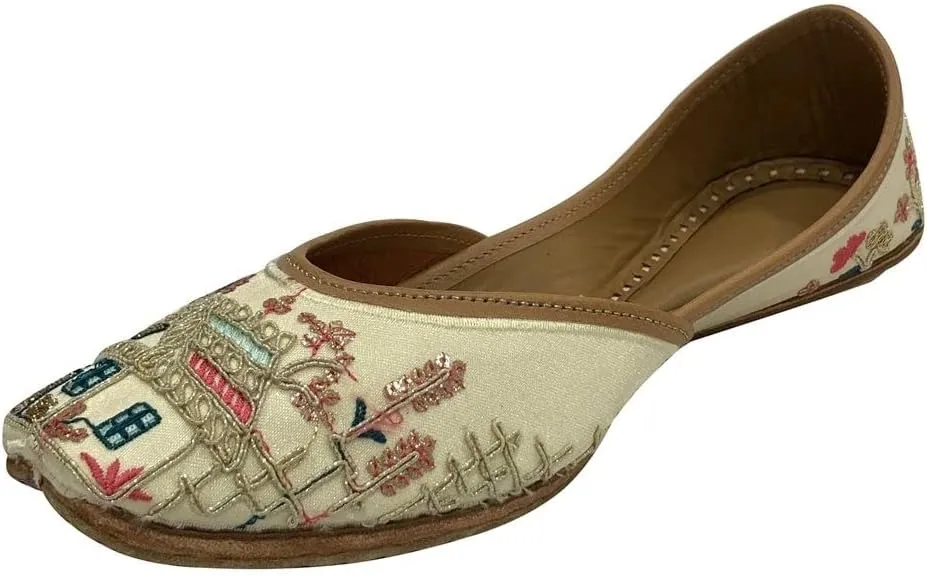 Gold Zari Punjabi Jutti for Women's Soft Flat Ethnic Handmade Girls Juti Traditional Jooti Wedding Indian Shoes