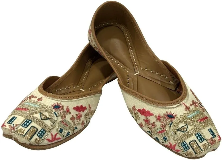 Gold Zari Punjabi Jutti for Women's Soft Flat Ethnic Handmade Girls Juti Traditional Jooti Wedding Indian Shoes