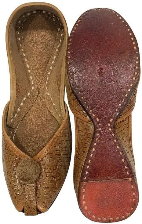 Gold Zari Punjabi Jutti for Women's Soft Flat Ethnic Handmade Girls Juti Traditional Jooti Wedding Indian Shoes