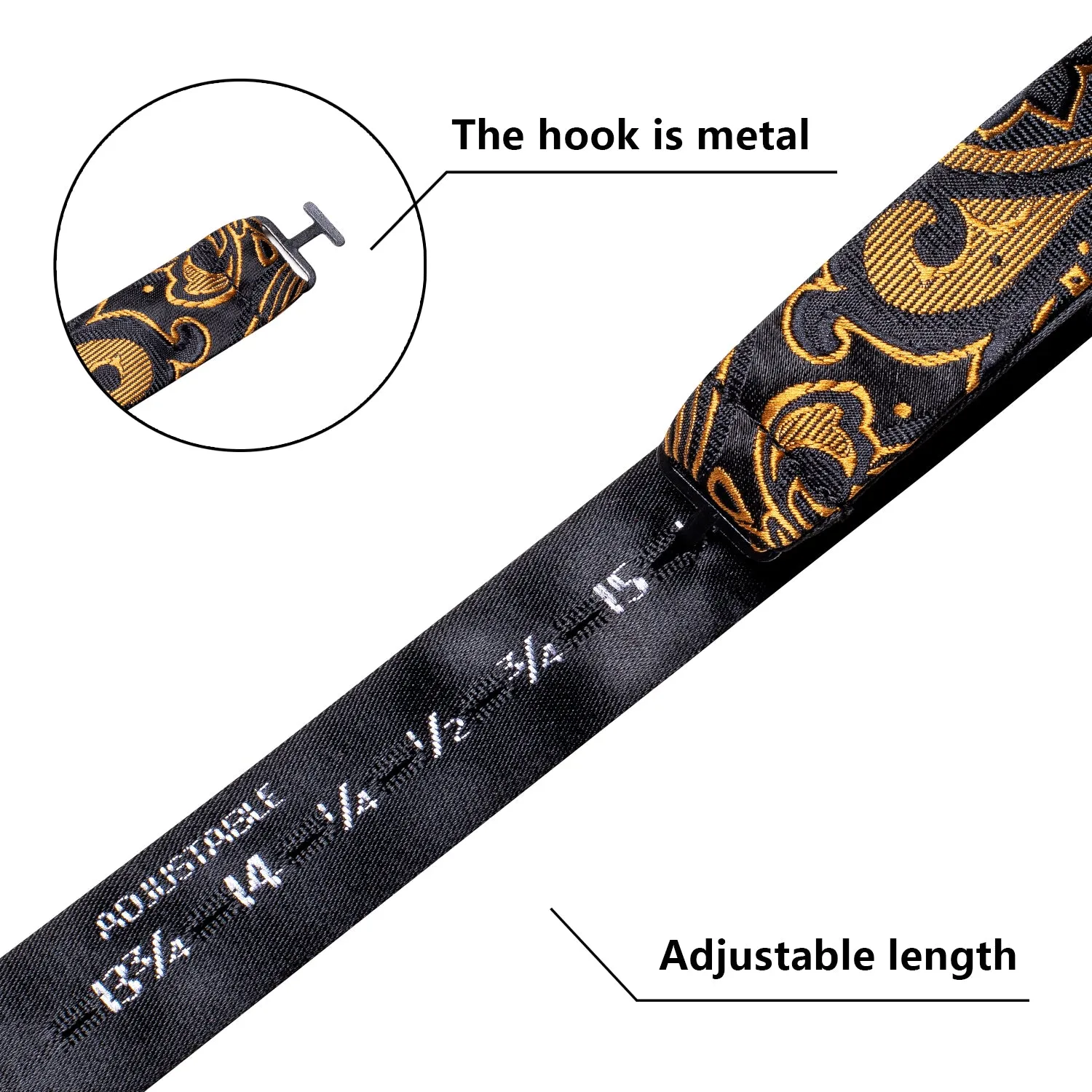 Golden Black Paisley Silk Self-tied Bow Tie Pocket Square Cufflinks Set