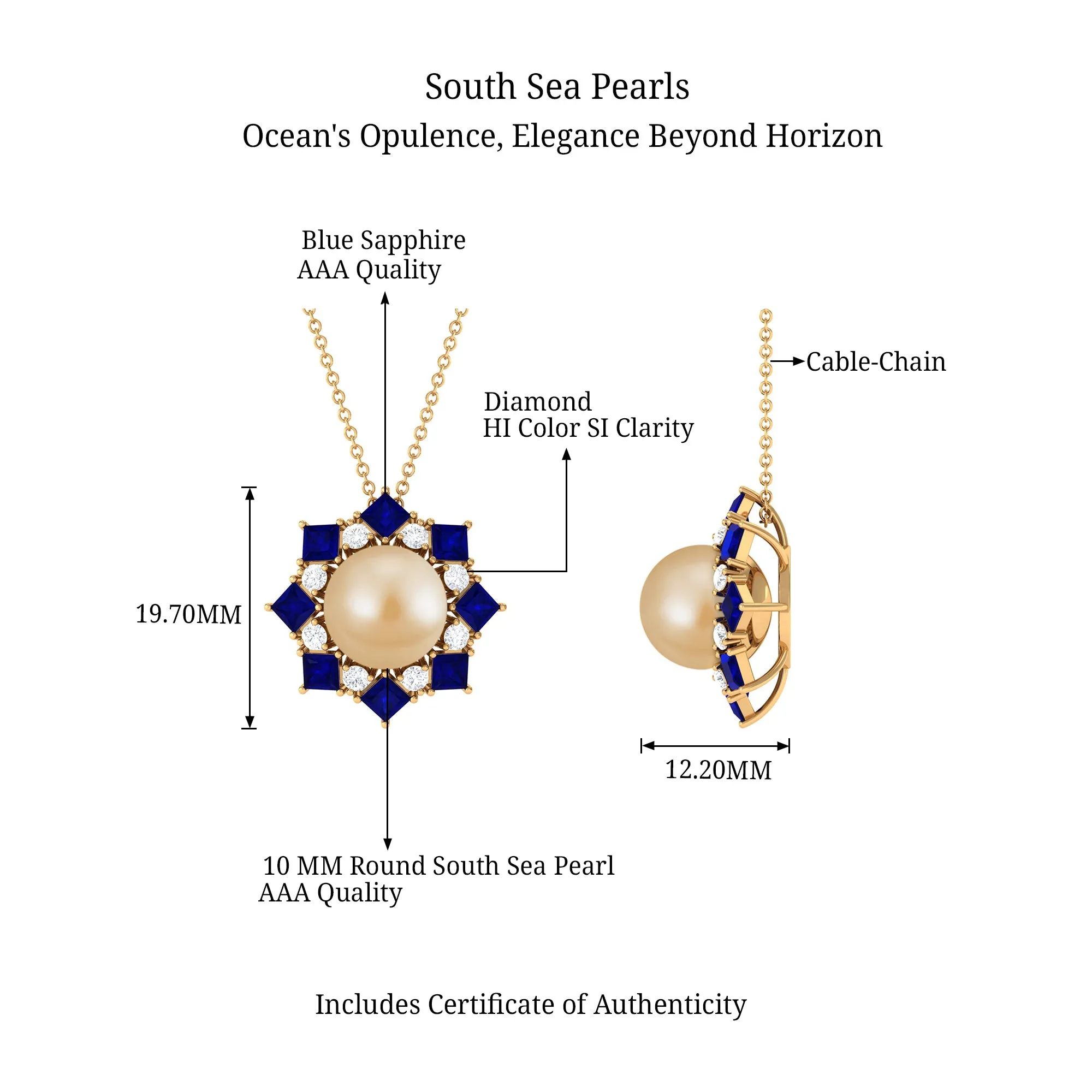 Golden South Sea Pearl Cocktail Pendant with Blue Sapphire