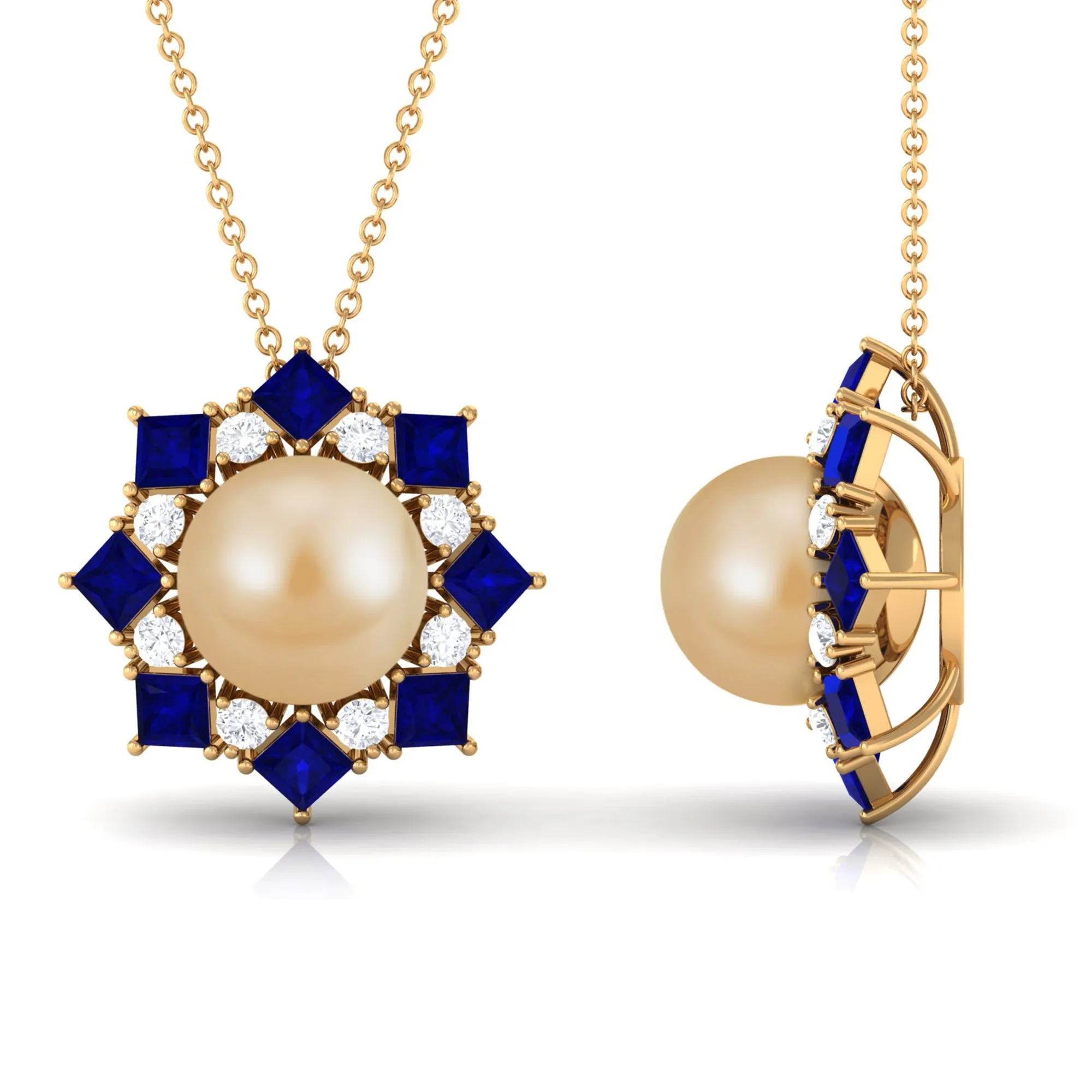 Golden South Sea Pearl Cocktail Pendant with Blue Sapphire