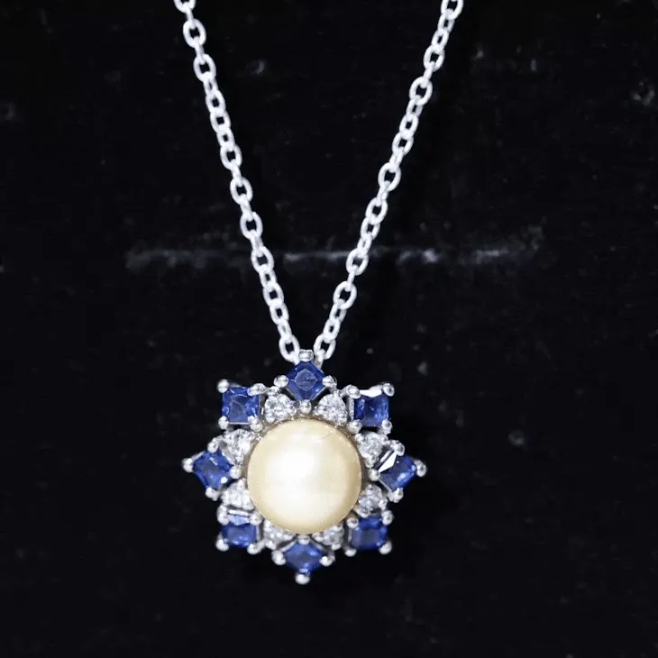 Golden South Sea Pearl Cocktail Pendant with Blue Sapphire