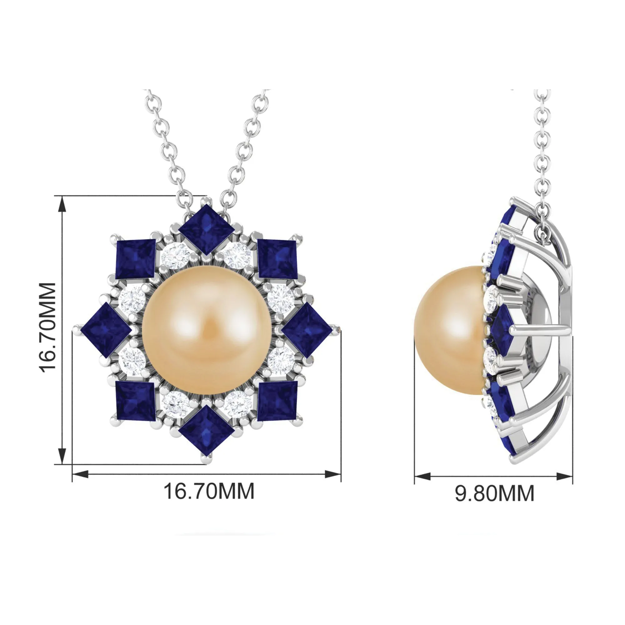 Golden South Sea Pearl Cocktail Pendant with Blue Sapphire