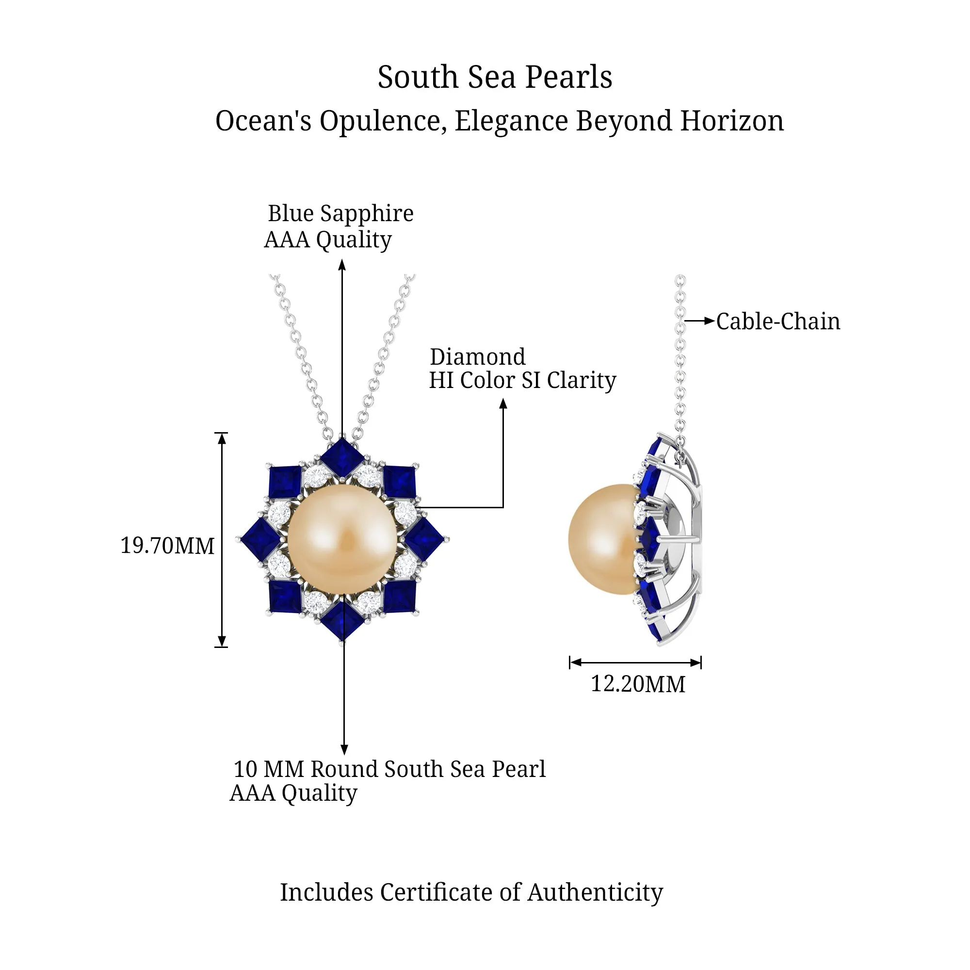 Golden South Sea Pearl Cocktail Pendant with Blue Sapphire