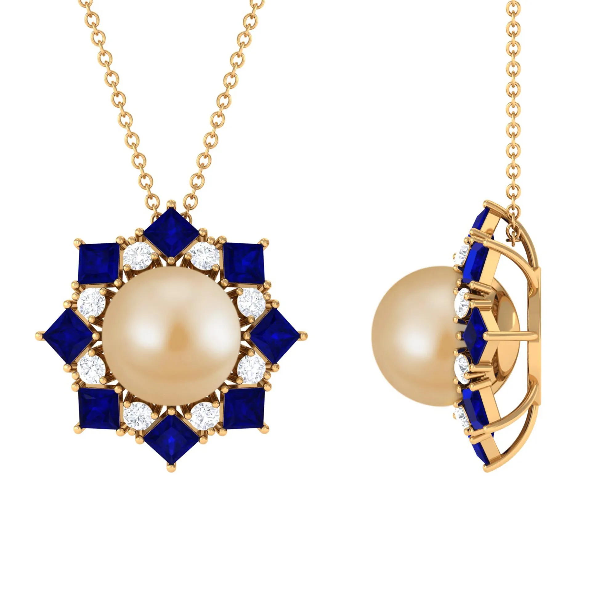 Golden South Sea Pearl Cocktail Pendant with Blue Sapphire