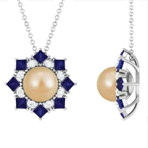 Golden South Sea Pearl Cocktail Pendant with Blue Sapphire