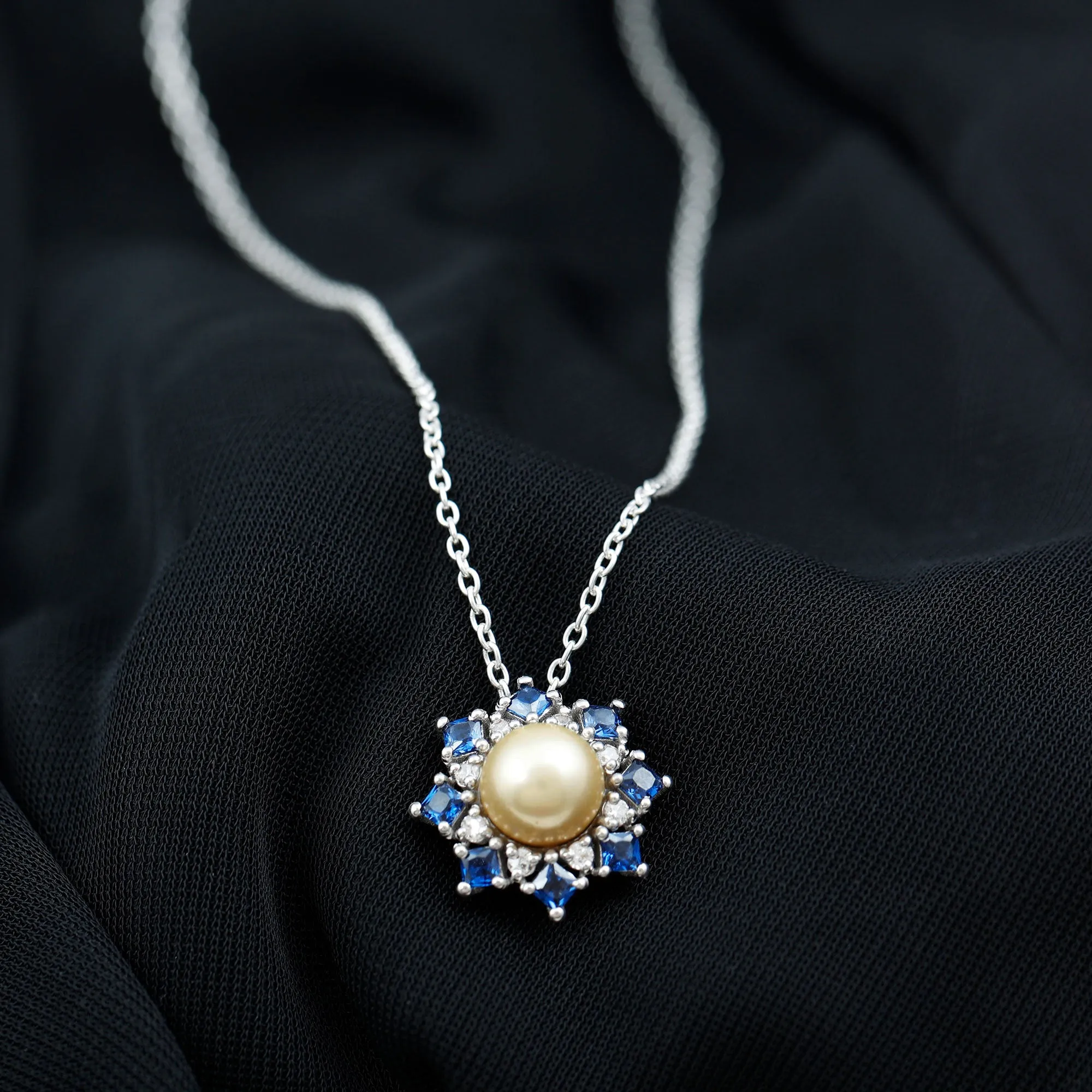 Golden South Sea Pearl Cocktail Pendant with Blue Sapphire