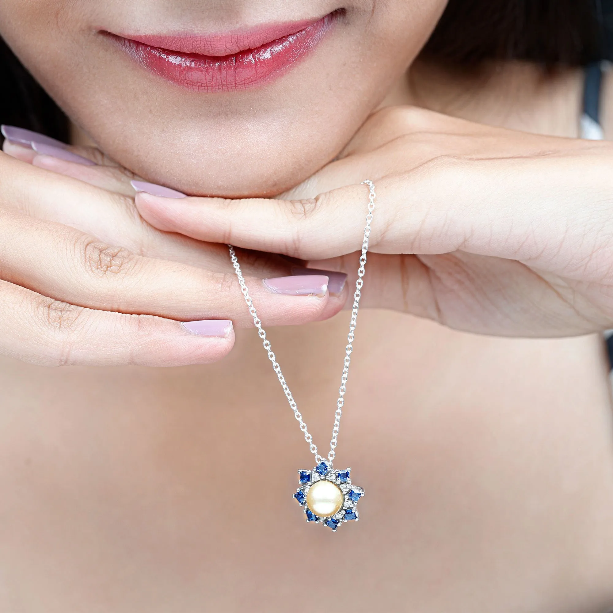 Golden South Sea Pearl Cocktail Pendant with Blue Sapphire