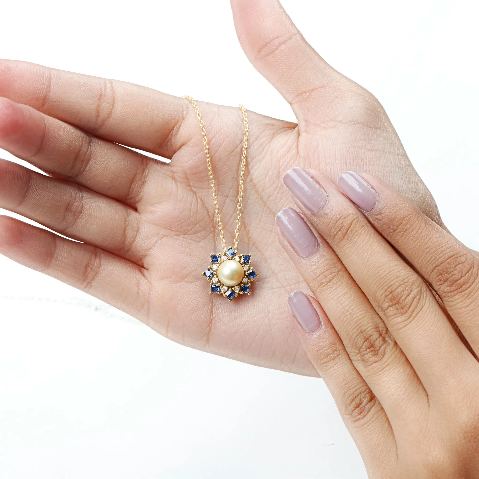 Golden South Sea Pearl Cocktail Pendant with Blue Sapphire