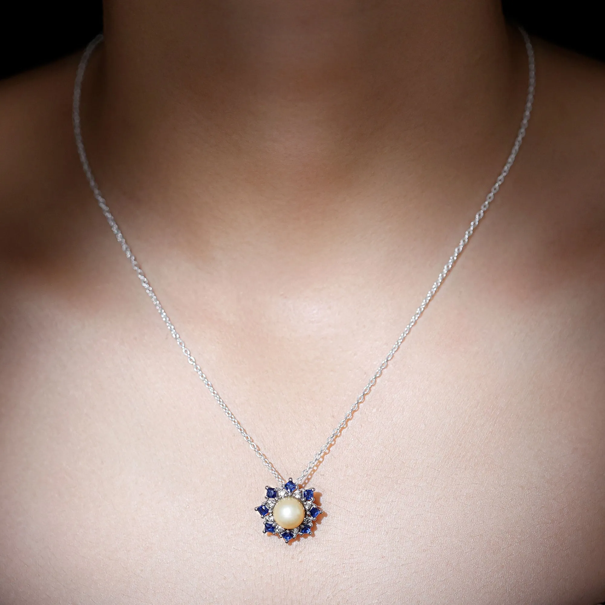 Golden South Sea Pearl Cocktail Pendant with Blue Sapphire