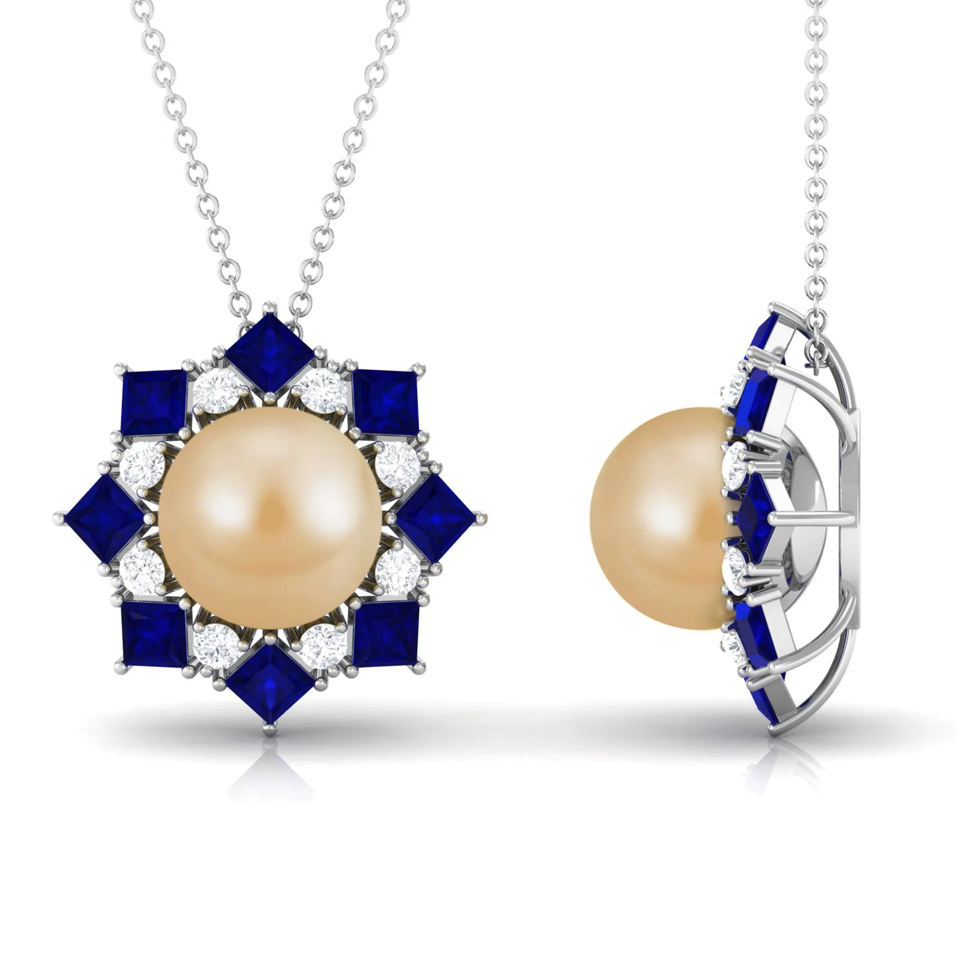 Golden South Sea Pearl Cocktail Pendant with Blue Sapphire