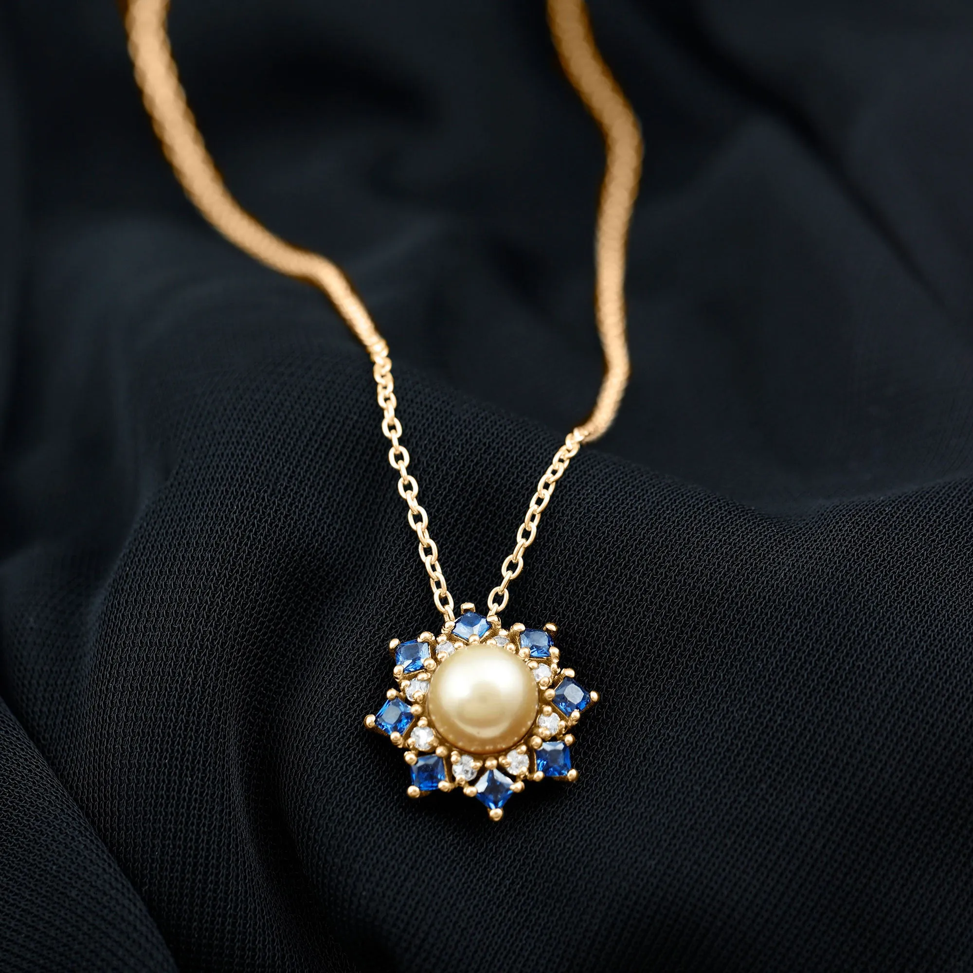 Golden South Sea Pearl Cocktail Pendant with Blue Sapphire