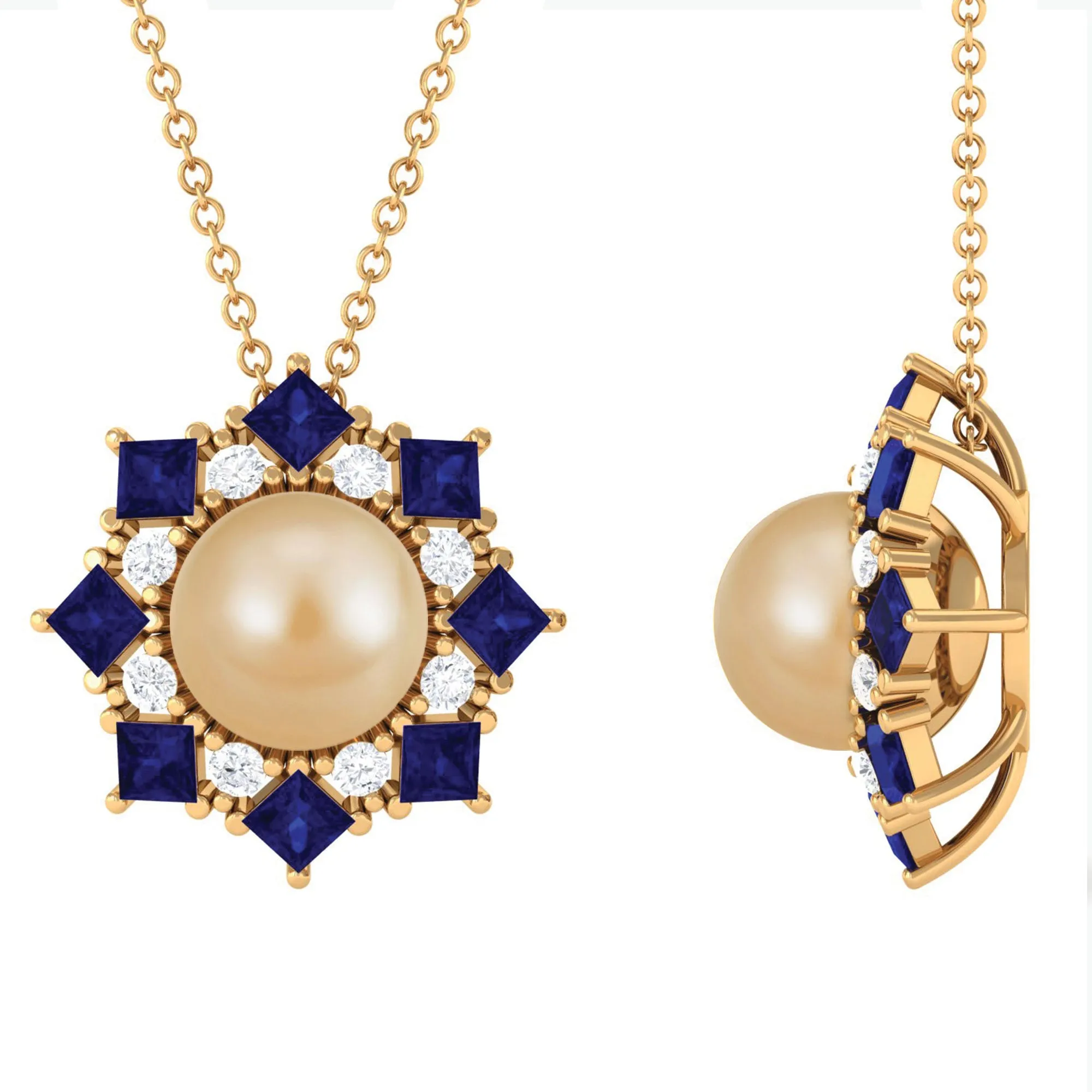 Golden South Sea Pearl Cocktail Pendant with Blue Sapphire