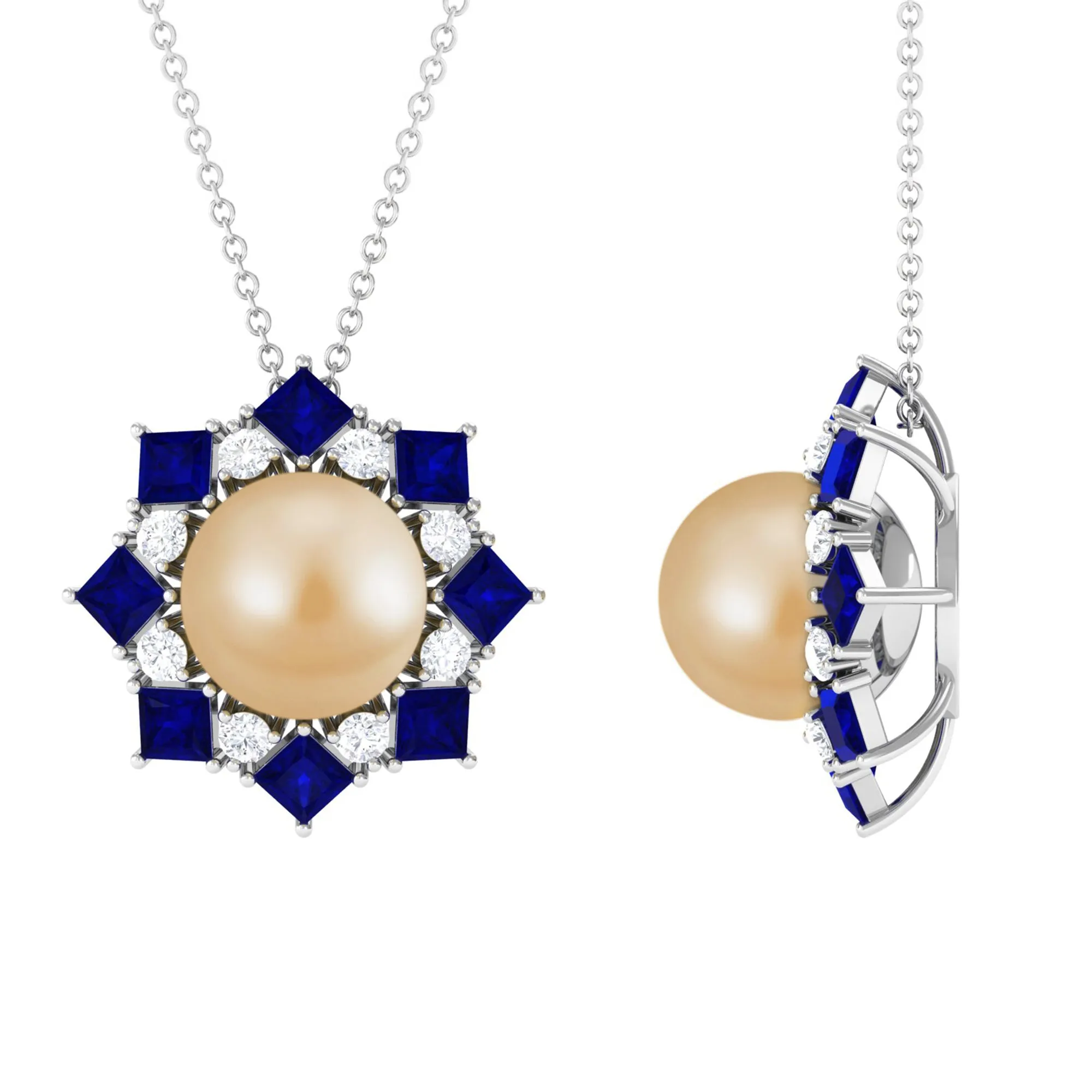 Golden South Sea Pearl Cocktail Pendant with Blue Sapphire