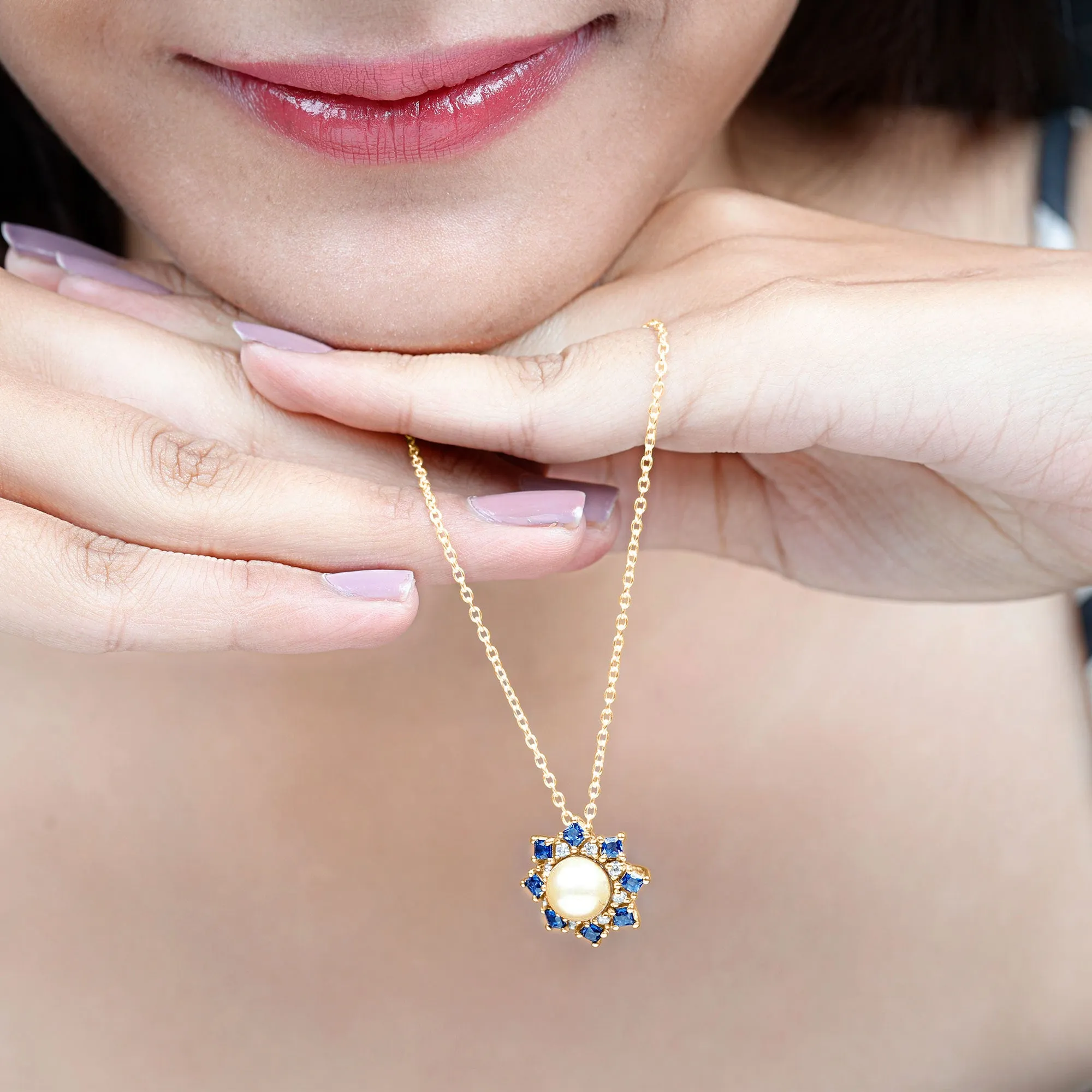 Golden South Sea Pearl Cocktail Pendant with Blue Sapphire