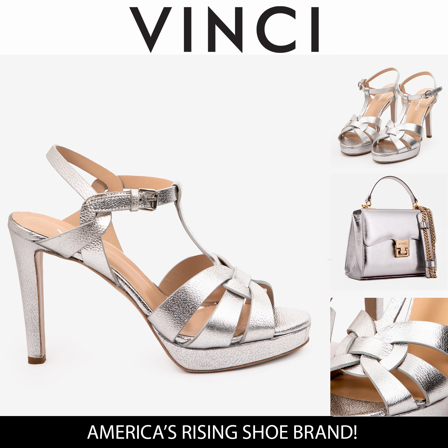Arch Cradle adjustable shoes The Parisian Silver Leather T-Strap Platform Heel Women Sandal