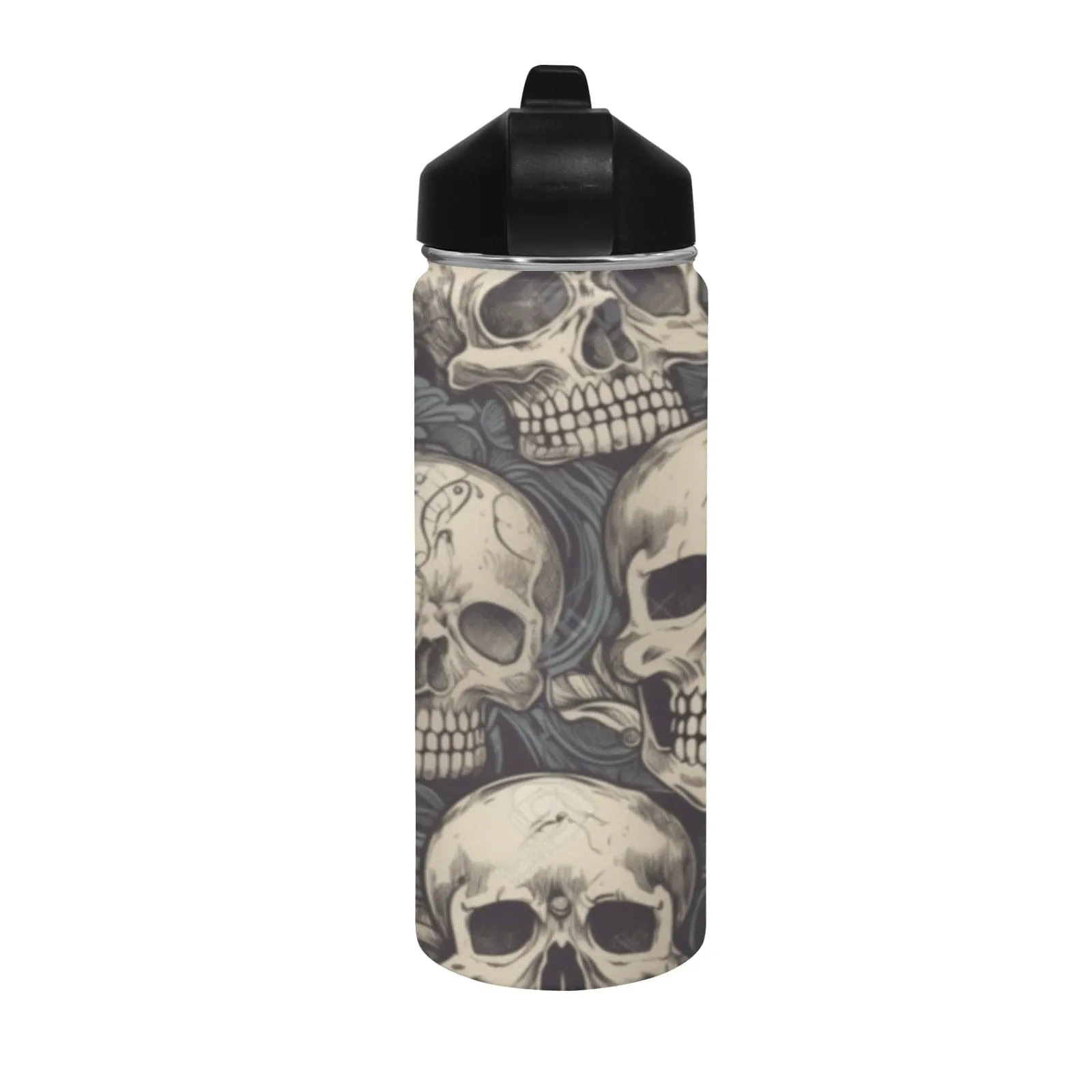 Gothic Skulls Pattern Insulated Water Bottle With Straw & Lid 18 oz