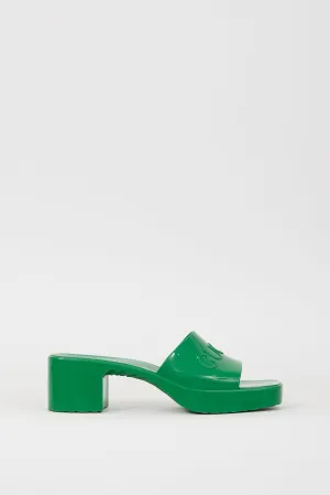 Green Rubber Logo Platform Sandal