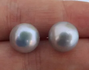 Grey 12mm Freshwater Pearl Stud Earrings