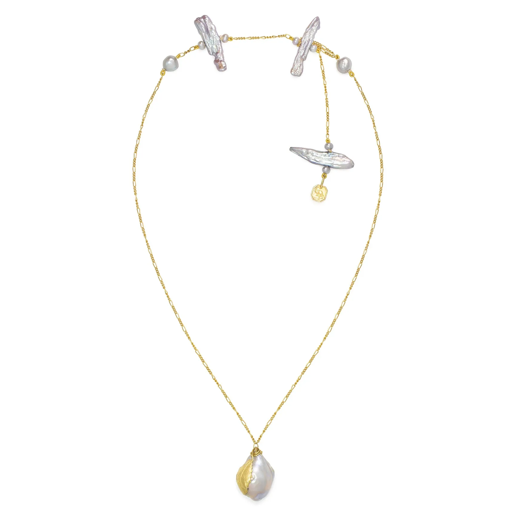 Grey Baroque Freshwater Pearl 'Back To Basics' Boulder Gold Plated Pendant